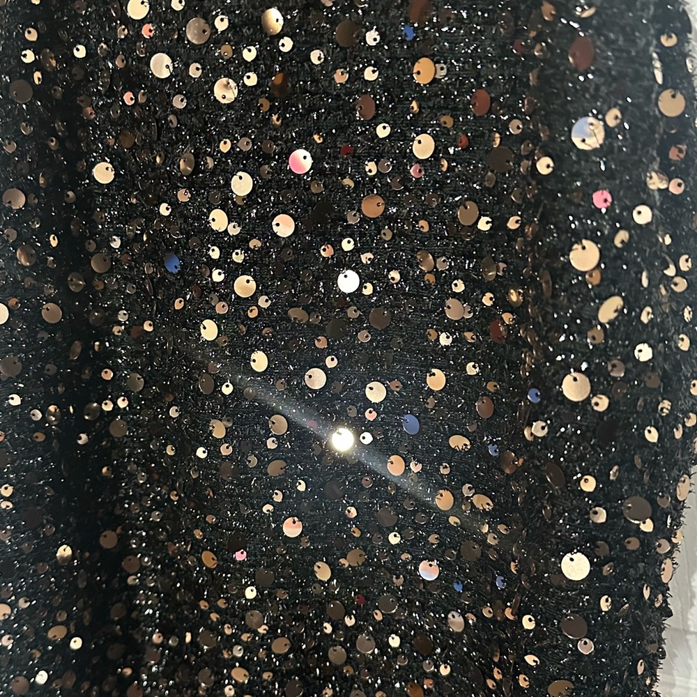 Party Holiday Dress Black & Gold Sequin high neck sleeveless Mini Dress Small